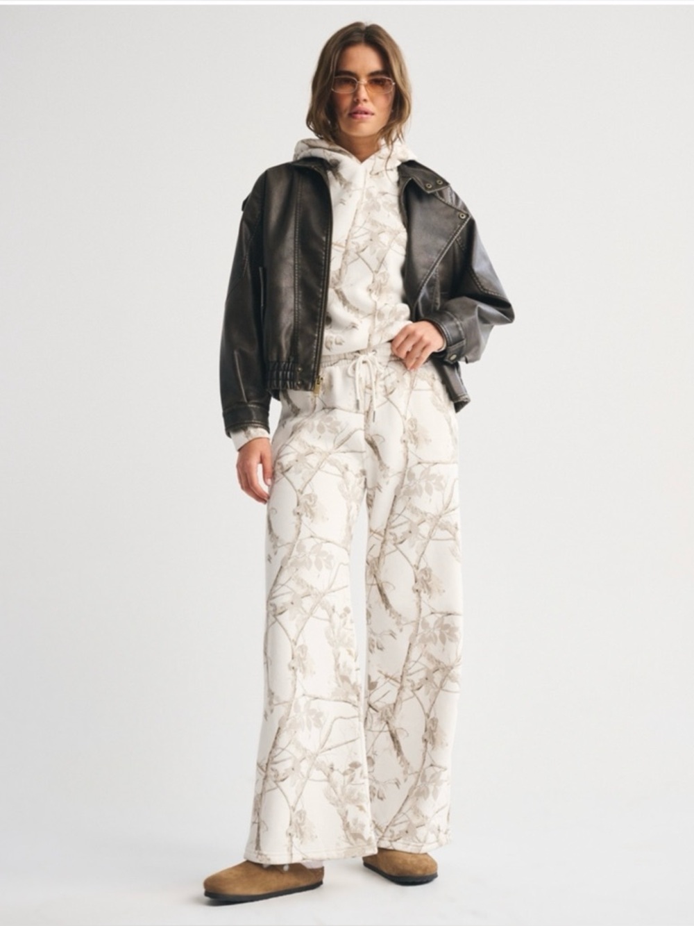 Abercrombie and Fitch Cream Camo Hoodie and Wide Leg Pant Set
